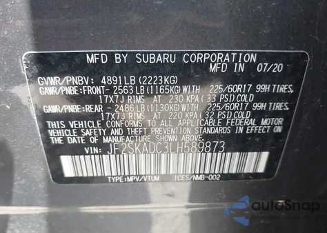 2020 Subaru Forester from USA, damaged, VIN JF2SKADC3LH589873
